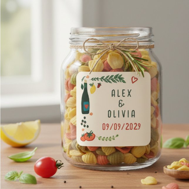 Sticker Carré That's Amore Italian Food CUSTOM Wedding  (That's Amore Italian Food CUSTOM Wedding Favors Pasta Olive Oil Square Sticker
)