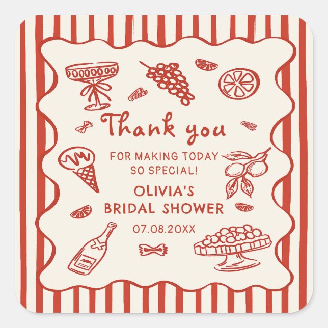 Sticker Carré That's Amore Italian Hand Drawn Bridal Shower (Devant)