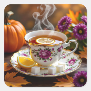 Sticker Carré Thé dans un Tea Vintage, maman, Citrouille Automne