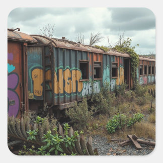 Sticker Carré The Forgotten Railway – Abandoned Graffiti Train