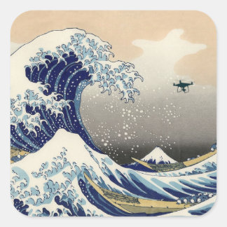 Sticker Carré The Great Drone Wave Off Kanagawa