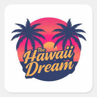 Sticker Carré The Hawaii Dream American Retro Sunset