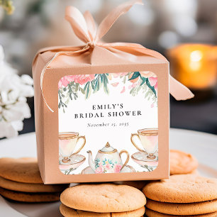 Sticker Carré Thé Party Élégant Floral Shower de Mariée