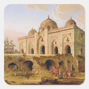 Sticker Carré The Qal' A-l-Kuhna Masjid, Purana Qila, Delhi, c.1