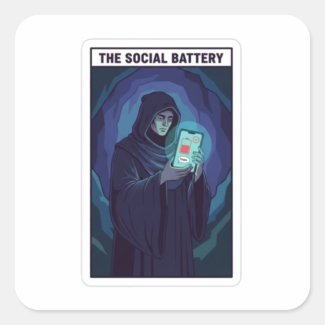 Sticker Carré The Social Battery Introvert Humor | Low Energy  (Devant)