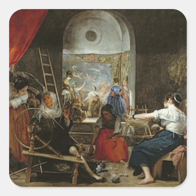 Sticker Carré The Spinners, ou La Fable d'Arachne, 1657 (Devant)