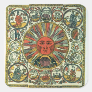 Sticker Carré The Sun et le zodiaque, Russe, fin du 18ème siècle