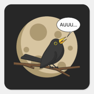Sticker Carré The Werebird - Blackbird Howling at the Moon Comic