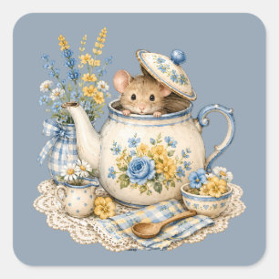 Sticker Carré Théière Fantaisiste Maison de Souris Cottagecore F