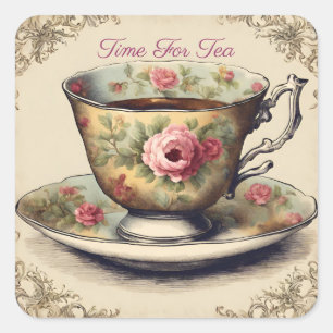 Sticker Carré Théière Fleurie Vintage Française pour Jardin de T