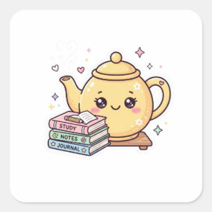 Sticker Carré Théière Mignonne Kawaii Cahier de Notes Autocollan