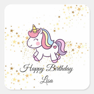 Sticker Carré thème anniversaire de la licorne