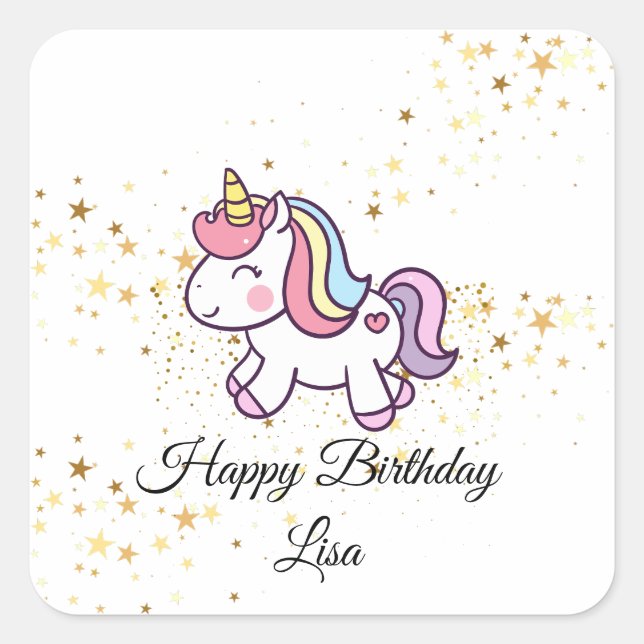 Sticker Carré thème anniversaire de la licorne (Devant)