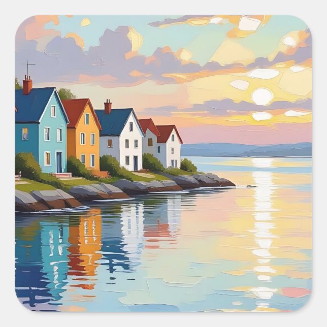 Sticker Carré Thème côtier | Maisons de plage sur la baie   (Devant)