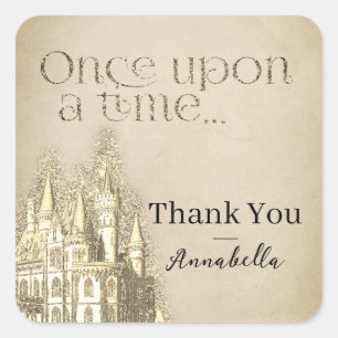 Sticker Carré Thème de conte de fées Château Paillettes Or