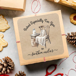 Sticker Carré Thème de cuisson vintage Baked by YOU Tags cadeaux