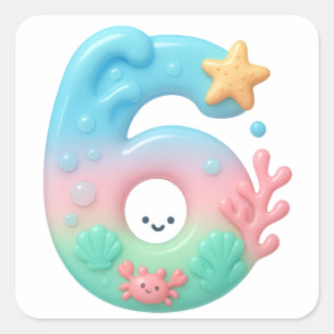 Sticker Carré Thème de dessin animé mignon sous la mer numéro 6