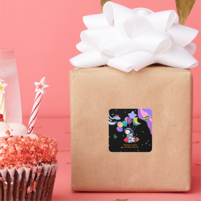 Sticker Carré Thème de fête d'anniversaire spatial | Décor de th (Fête)