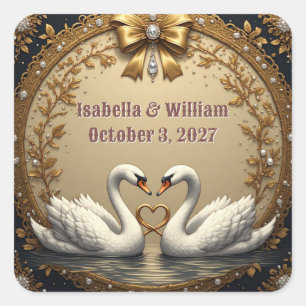 Sticker Carré Thème de mariage couple cygne or 💍