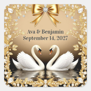 Sticker Carré Thème de mariage Cygne d'Or Romantique 💍