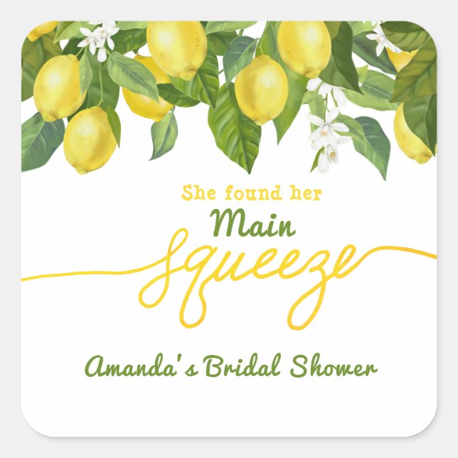 Sticker Carré Thème de mariage de citron de Main Squeeze Fête de (Devant)