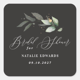 Sticker Carré Thème de mariage eucalyptus or noir