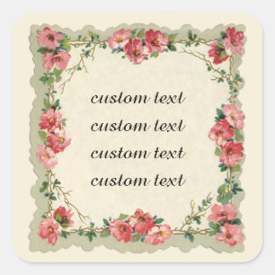 Sticker Carré Thème de mariage vintage, roses roses et fleurs ro