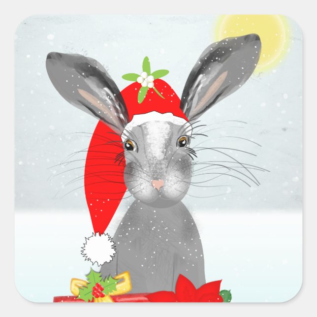 Sticker Carré Thème de Noël de lapin lapin mignon (Devant)