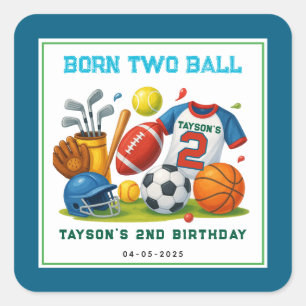Sticker Carré Thème de sport Né pour le Ball Fête d'anniversaire