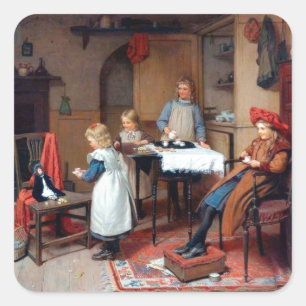 Sticker Carré Thème de thé pour enfants victoriens vintage Cozy