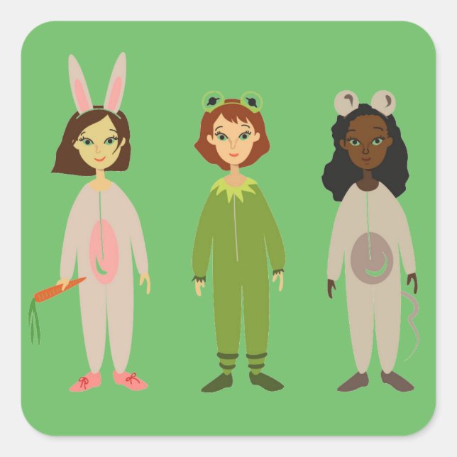 Sticker Carré Thème des amies en pyjama pour filles mignonnes (Devant)