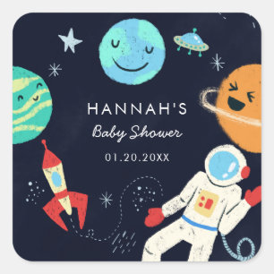 Sticker Carré Thème Espace Cute Baby shower garçon Favoriser
