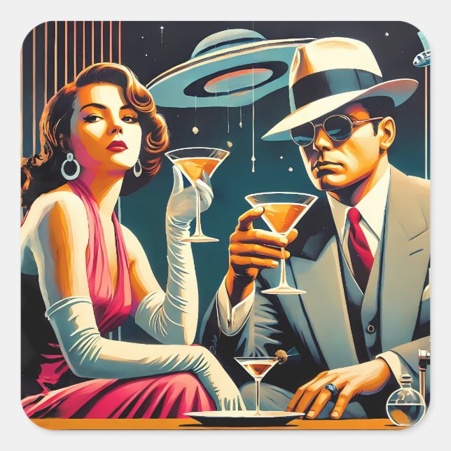 Sticker Carré Thème Gangster Martini Party d'ère spatiale Las Ve (Devant)