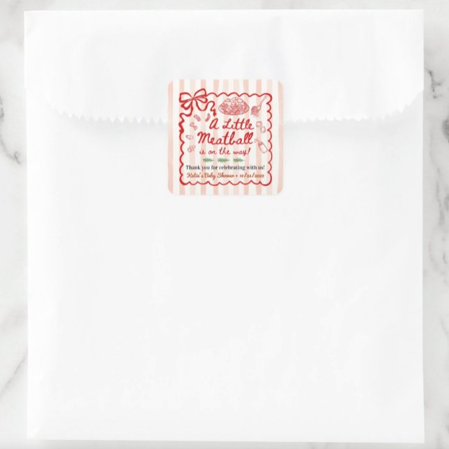 Sticker Carré Thème Italien Baby Shower Petit Nœud Rouge (Créateur téléchargé)