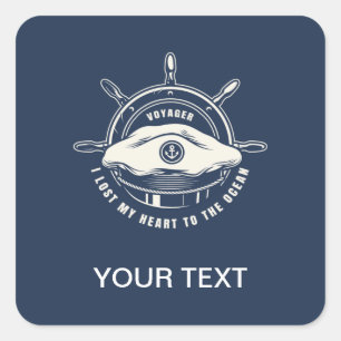 Sticker Carré Thème Nautique Bleu Marine Votre Texte