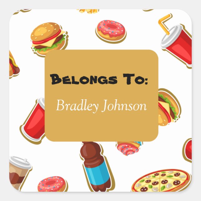 Sticker Carré Thème Nourriture Personnalisable Appartient Au Pac (Devant)