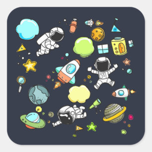 Sticker Carré Thème spatial cool - Astronauts & Rocket Ships