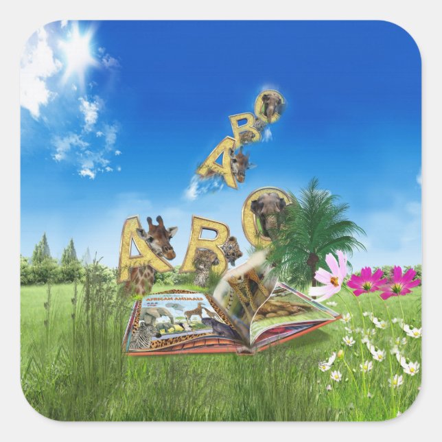 Sticker Carré Thèmes ABC Capital Alphabet. (Devant)