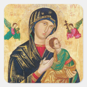 Sticker Carré Theotokos et le Christ Enfant avec les anges Icône