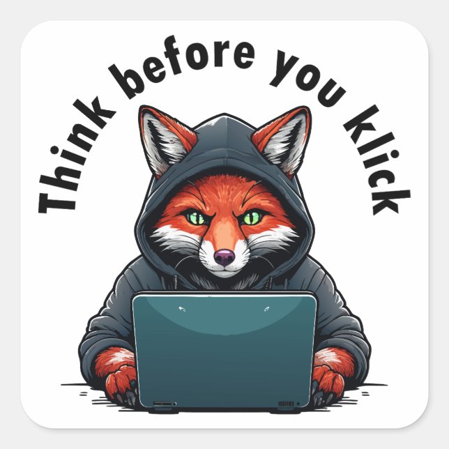 Sticker Carré Think before you click - Cyber Security (Devant)