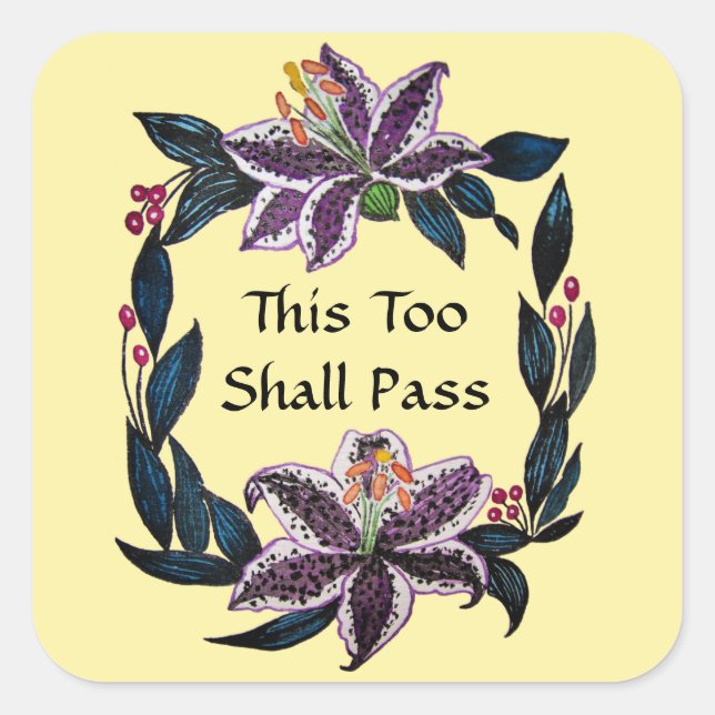 Sticker Carré "This Too Shop Pass" Aquarelle Lily Wreath (Devant)
