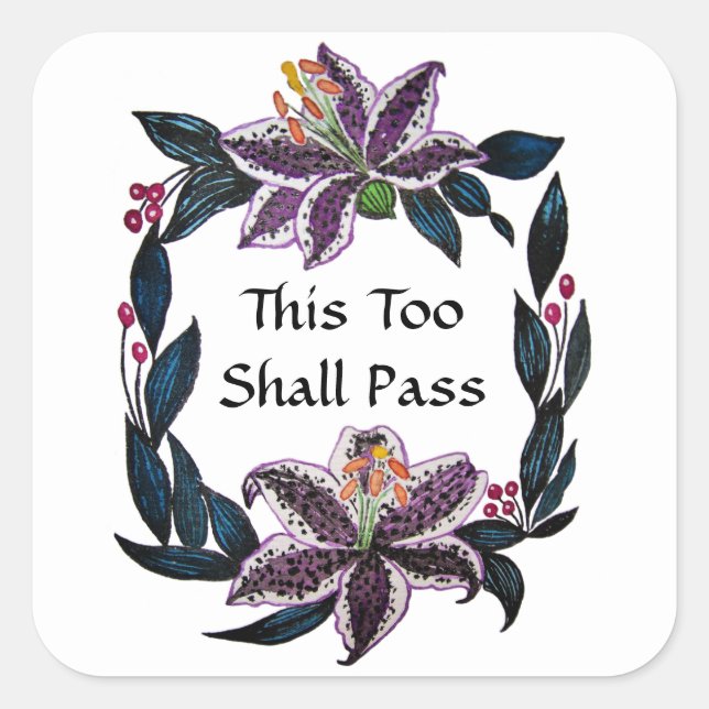 Sticker Carré "This Too Shop Pass" Aquarelle Lily Wreath (Devant)