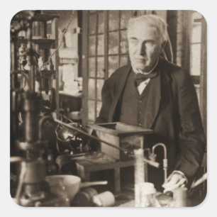 Sticker Carré Thomas Edison dans son laboratoire Stereoview