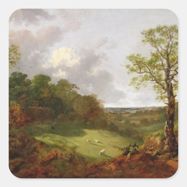 Sticker Carré Thomas Gainsborough | Paysage en bois avec un lit  (Devant)