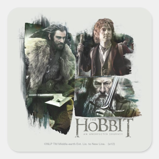 Sticker Carré THORIN OAKENSHIELD™, BILBO BAGGINS™, & Gandalf Art (Devant)