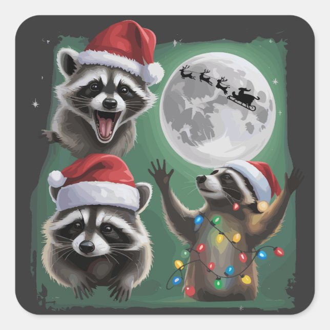 Sticker Carré Three Raccoons With The Moon Galaxy Christmas  (Devant)