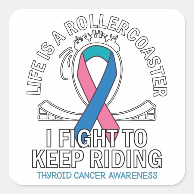 Sticker Carré Thyroïde conscience cancer rose turquoise bleu rub (Devant)