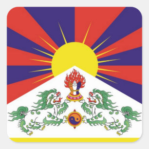 Sticker Carré Tibet, Lions de Neige, Drapeau Tibétain - L'Himala