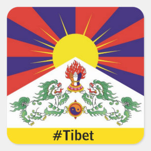 Sticker Carré Tibet, Lions de Neige, Drapeau Tibétain - L'Himala