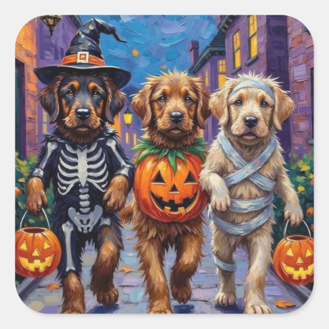 Sticker Carré Tibetan Mastiff  Dogs In Halloween Costumes (Devant)